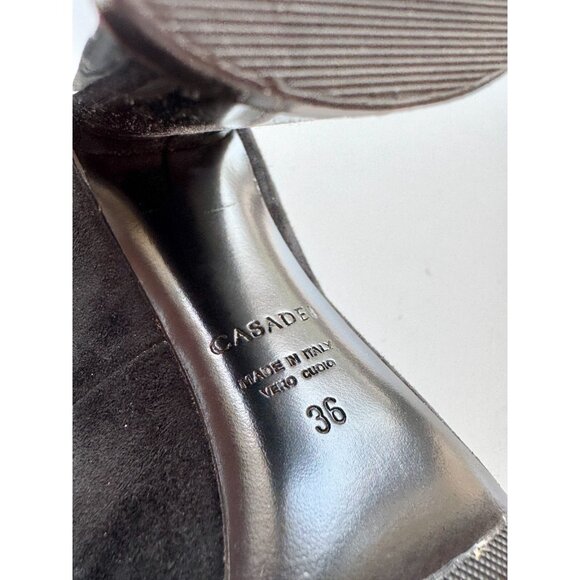 CASADEI Black Suede Leather Pointed Toe High Mirrored Block Heel Pumps, Size 36 - Picture 15 of 16